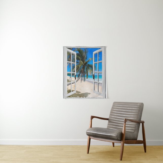 Palm Trees Beach Themed Wall Hanging Tapestry (In Situ)