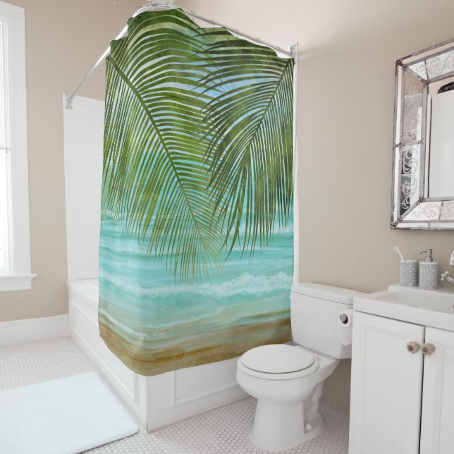 Palm Trees Beach Tropical Shower Curtain (In Situ)