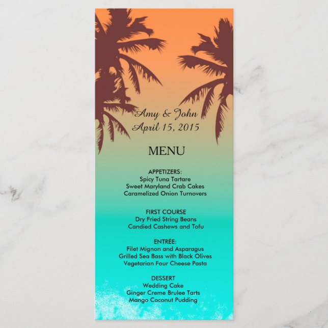 Palm trees beach wedding menu beach2 (Front)