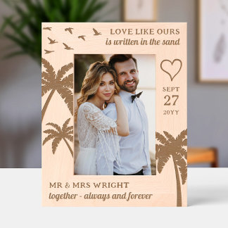 Palm Trees Birds Heart Romantic Beach Wedding Etched Frames