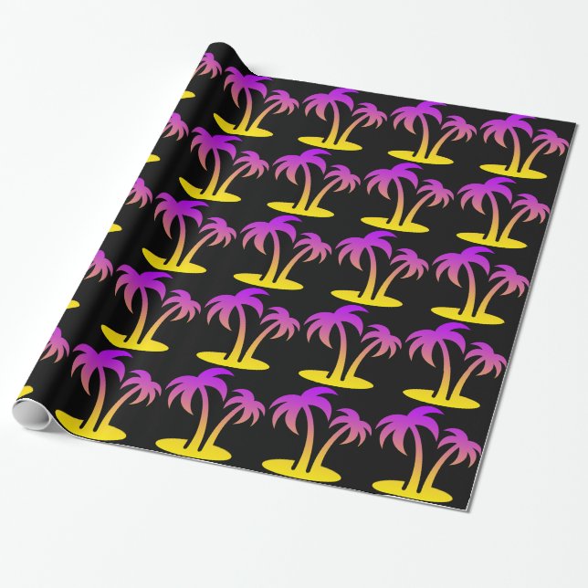 Palm Trees Black Wrapping Paper (Unrolled)