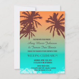 Palm trees blue ocean beach wedding invites beach2