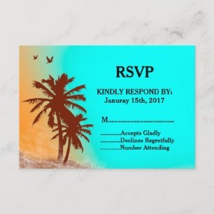 Palm trees blue ocean beach wedding RSVP beach2 Card
