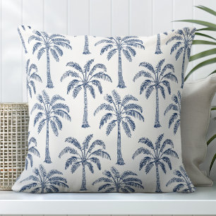Palm Trees Blue White Throw Pillow
