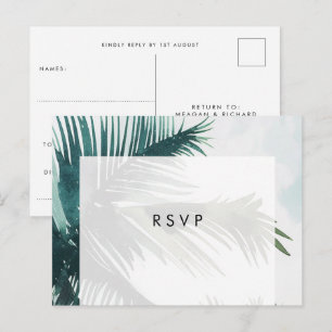 Palm trees boho beach wedding rsvp postcard
