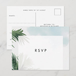 Palm trees boho beach wedding rsvp postcard