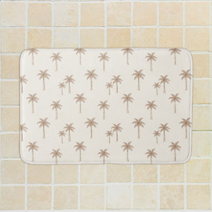 Palm Trees Boho Coastal Farmhouse Beige And Tan Bath Mat