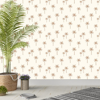 Palm Trees Boho Coastal Farmhouse Beige And Tan Wallpaper