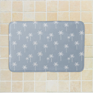 Palm Trees Boho Coastal Farmhouse Dusty Blue Bath Mat