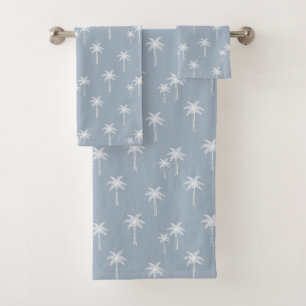 Palm Trees Boho Coastal Farmhouse Dusty Blue Bath Towel Set