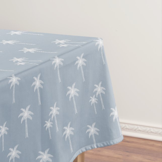 Palm Trees Boho Coastal Farmhouse Dusty Blue Tablecloth (In Situ)