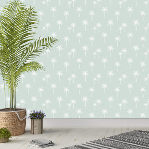 Palm Trees Boho Coastal Farmhouse Muted Mint Wallpaper