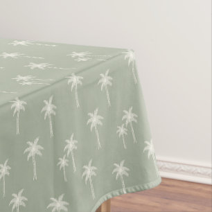 Palm Trees Boho Coastal Farmhouse Muted Sage Green Tablecloth
