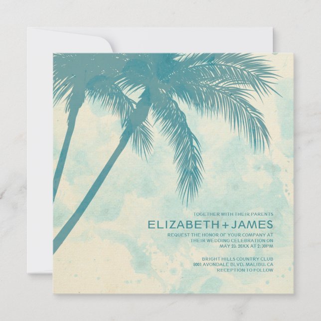 Palm Trees Burlap Wedding Invitations (Front)