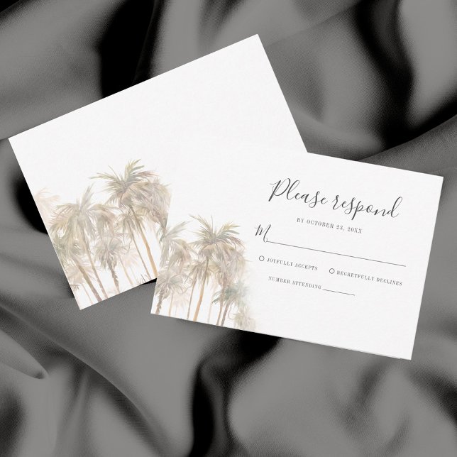 Palm Trees Coastal Watercolor Wedding RSVP Card (Coastal Palm Trees Wedding RSVP Response Card)