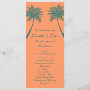 Palm Trees Coral Teal Beach Wedding Programs