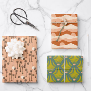 Palm Trees, Desert Mountain Sunset, Cacti Wrapping Paper Sheet
