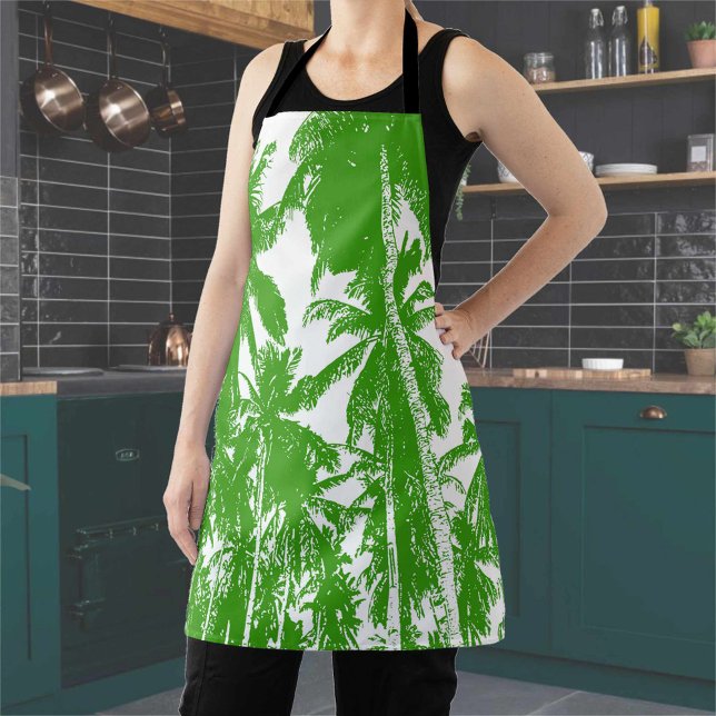 Palm Trees Design in Green and White Apron (Creator Uploaded)