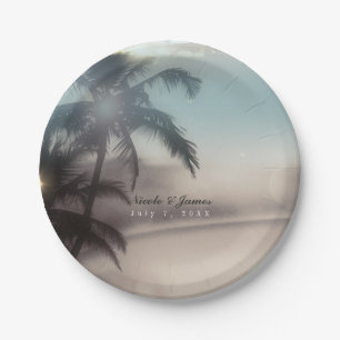 Palm Trees Elegant Chic Tropical Beach Party Paper Plate