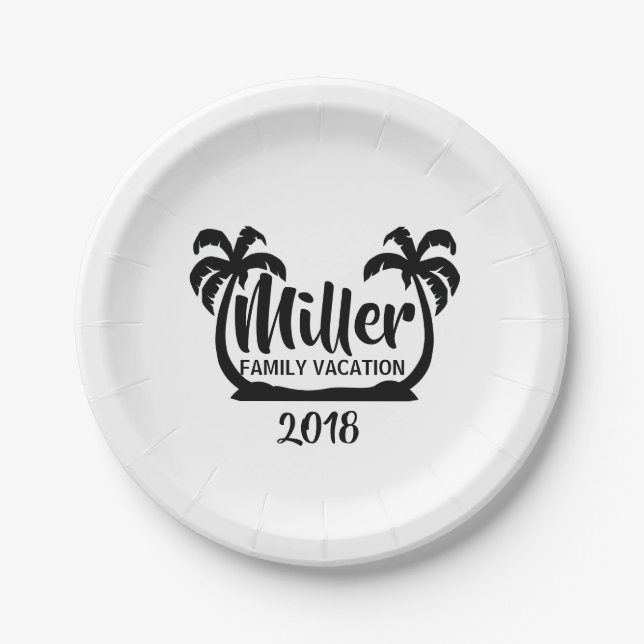 Palm Trees Family Vacation Paper Plate (Front)