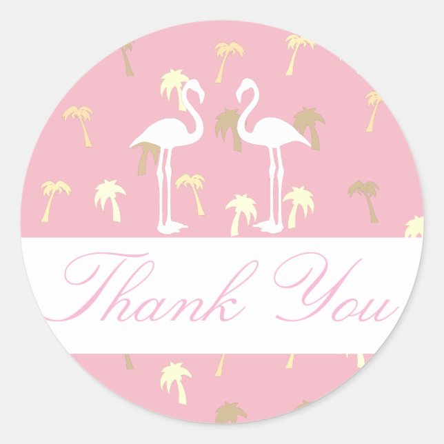 Palm Trees Flamingo Thank You Wedding Sticker (Front)