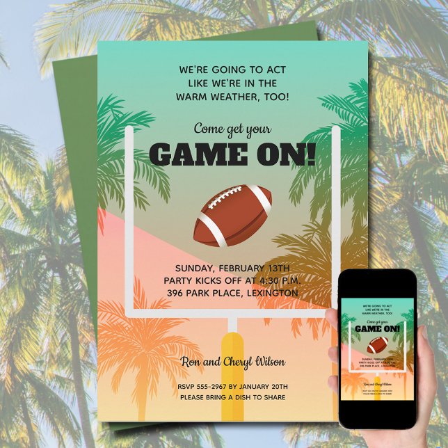 Palm Trees Football Party Invitation (Order as an INSTANT DOWNLOAD to send digitally or PRINTED or both!)