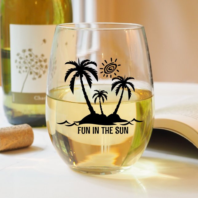 Palm Trees Fun In The Sun Stemless Wine Glass (Creator Uploaded)