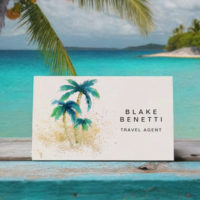 Palm Trees Gold Sand Tropical Beach  Business Card (Creator Uploaded)