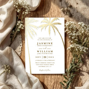 Palm Trees Golden Elegant Modern QR Code Wedding Invitation
