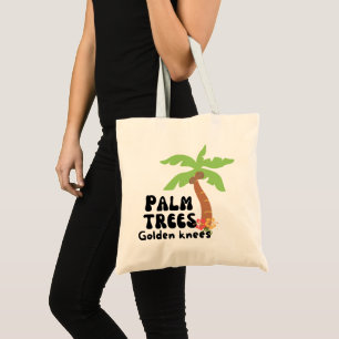 Palm trees golden knees tote bag