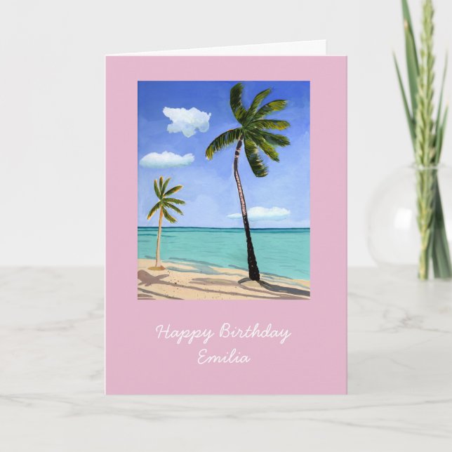 Palm Trees Gouache personalised birthday card  (Front)