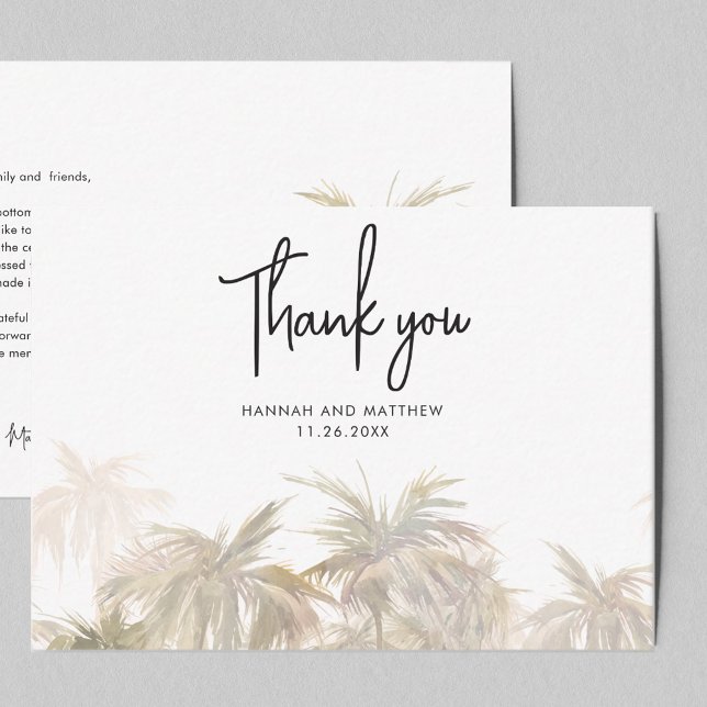 Palm Trees Hand-Lettered Wedding Thank You Card (Palm Tree Destination Wedding Thank You Note Card)