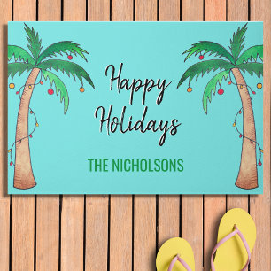 Palm Trees Happy Holidays Personalised Doormat