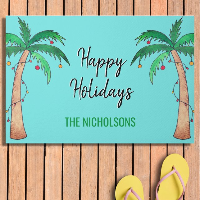 Palm Trees Happy Holidays Personalised Doormat (Creator Uploaded)