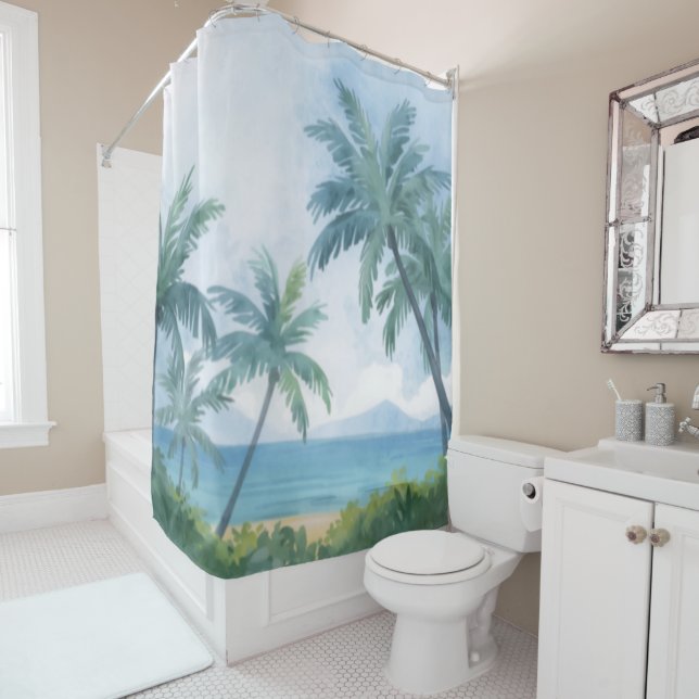 Palm Trees Hawaii Shower Curtain (In Situ)
