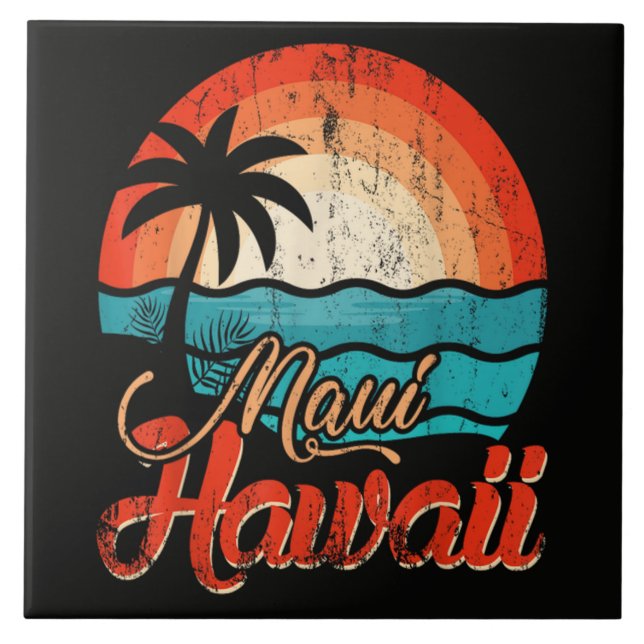 Palm Trees Hawaiian Beach Ceramic Tile (Front)