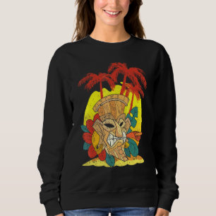 Palm Trees Hawaiian Tiki Mask Luau Party Polynesia Sweatshirt