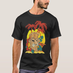 Palm Trees Hawaiian Tiki Mask Luau Party Polynesia T-Shirt