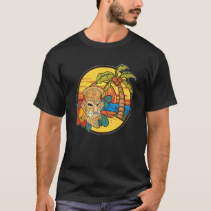 Palm Trees Hawaiian Tiki Mask Totem Luau Party Sun T-Shirt