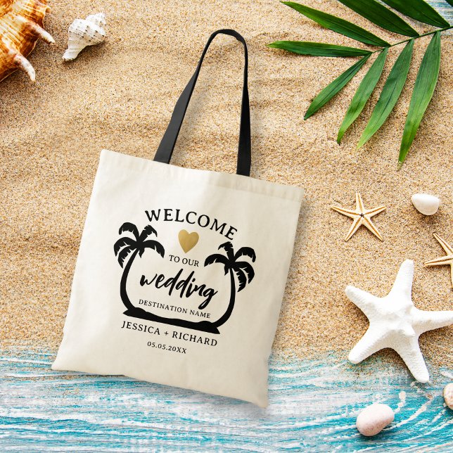 Palm Trees Heart Destination Wedding Beach Welcome Tote Bag (Creator Uploaded)