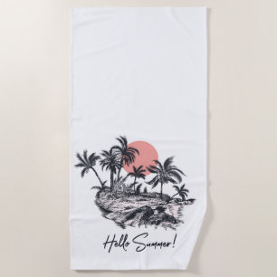Palm Trees Hello Summer Beach Towel
