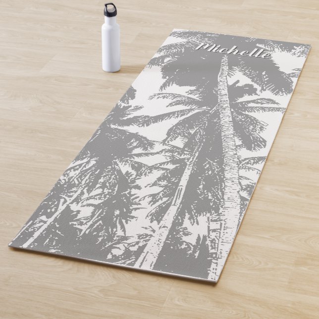 Palm Trees in a Grey Posterised Design Yoga Mat (In Situ)