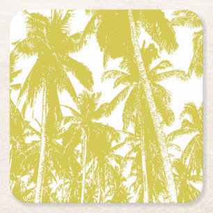 Palm Trees in a Posterised Design Square Paper Coaster