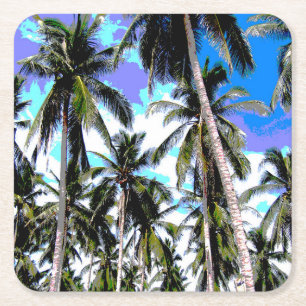 Palm Trees in a Posterised Design Square Paper Coaster