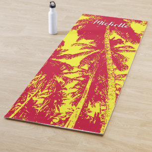 Palm Trees in a Red and Yellow Posterised Design Yoga Mat