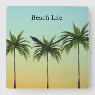 Palm Trees in a Row, beach life Square Wall Clock