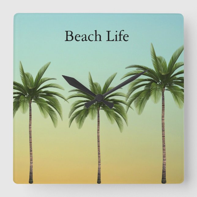 Palm Trees in a Row, beach life      Square Wall Clock (Front)