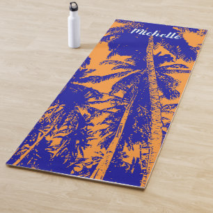 Palm Trees in an Orange and Blue Posterised Design Yoga Mat
