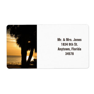 Palm trees in Florida sunset address label.