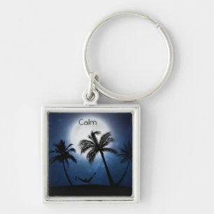 Palm trees in the moonlight key ring